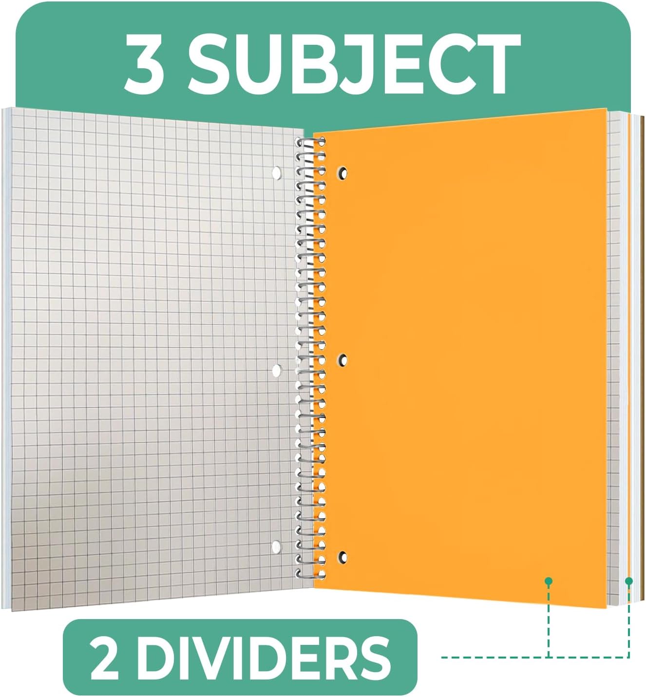 Cuadernos de espiral de 3 materias a rayas, paquete de 3, 300 páginas (150 hojas), 8 x 10-12 pulgadas, cuadrícula en espiral para la escuela y la