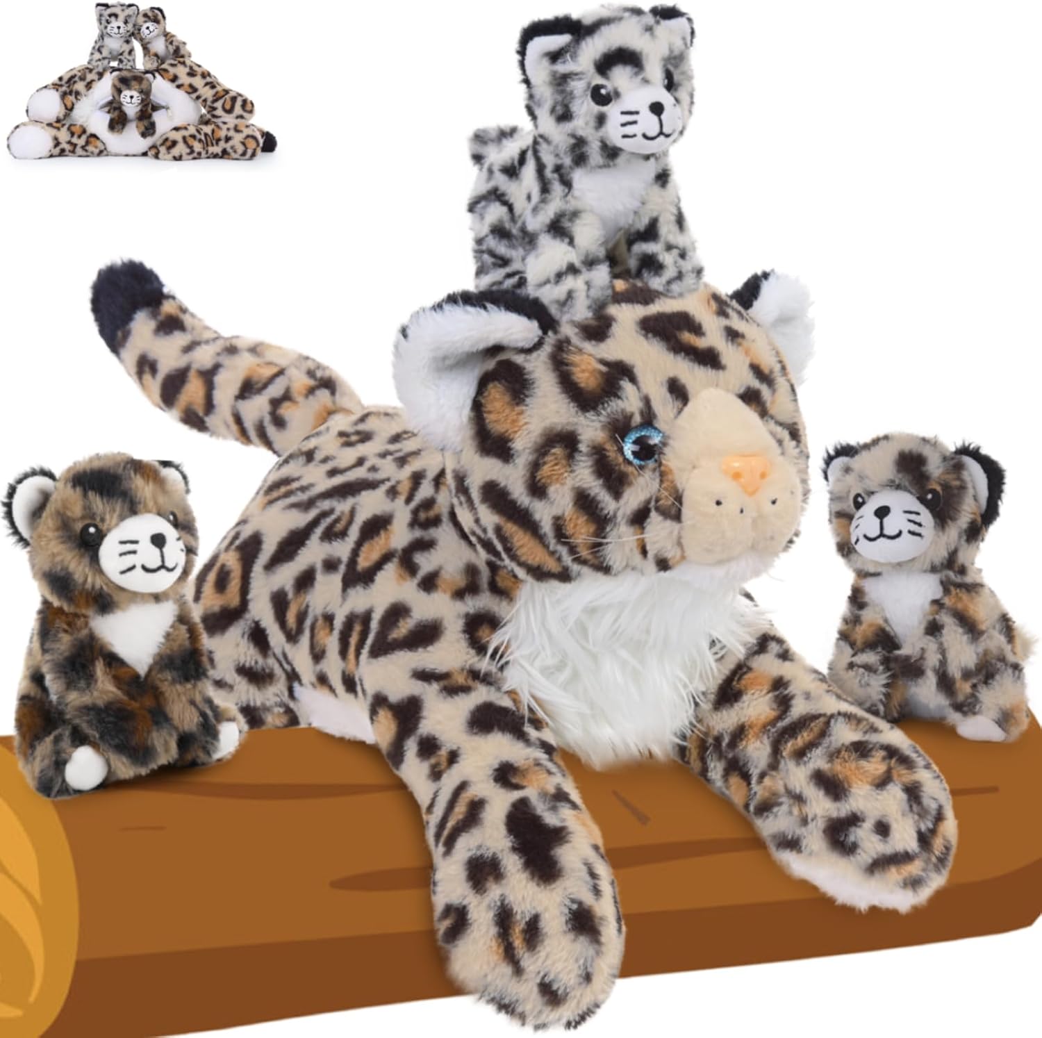 MorisMos Animales de peluche de guepardo para niñas y niños, 4 piezas de peluche de leopardo a granel, juguete realista de guepardo para cumpleaños