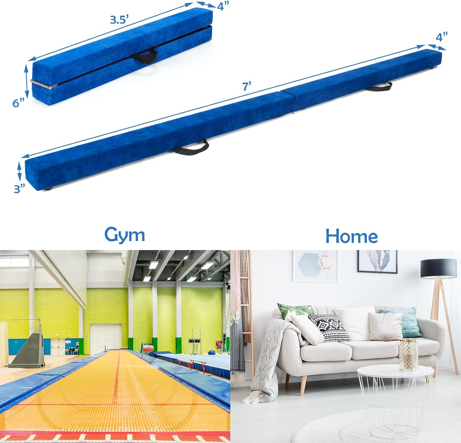 Giantex Haz de equilibrio de 7 pies, haz de gimnasia plegable con asas de transporte, base de goma antideslizante para niños, haz de gimnasia de