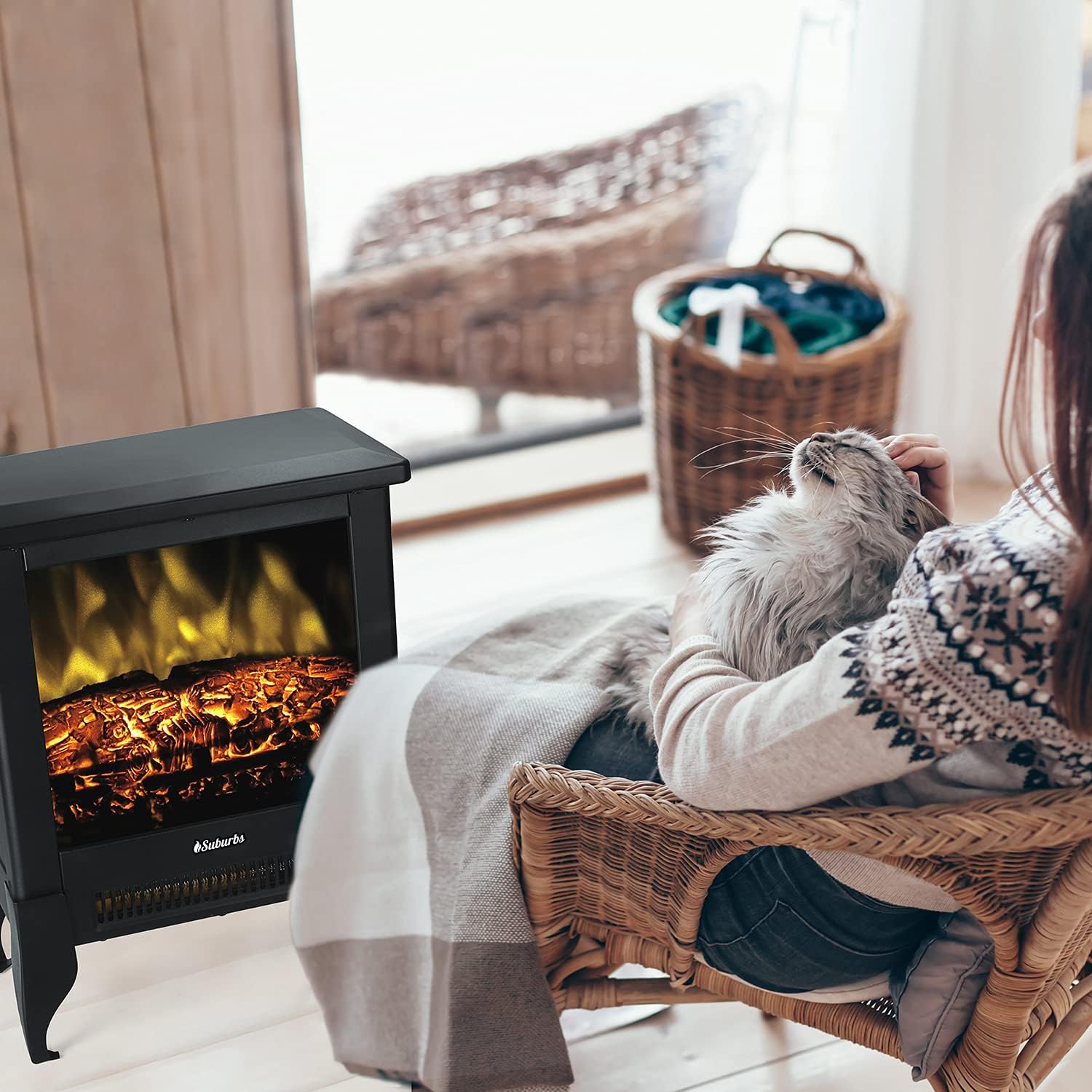 TURBRO Suburbs TS17 – Chimenea eléctrica compacta, calentador de 18 pulgadas con llama realista, certificado CSA, protección de seguridad contra