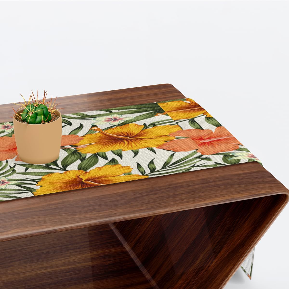 Table Runner Tropic Flowers Leaf, Autumn Rustic Linen Table Cloth Kitchen Dining Table Decor for Home Party 13 x 72 Inches