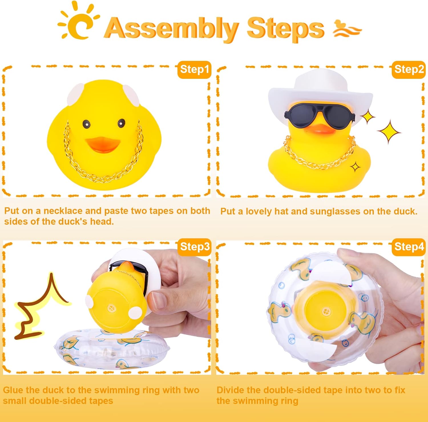 Pato de goma para automóvil, 2 unidades, decoración de tablero de automóvil, pato amarillo, accesorios de decoración de tablero con mini anillo de
