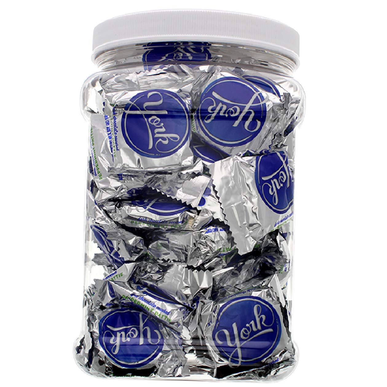 York Peppermint Patty – Mini barras de caramelo  2 libras a granel de chocolate fino menta en un frasco de 64 onzas líquidas listo para regalo,