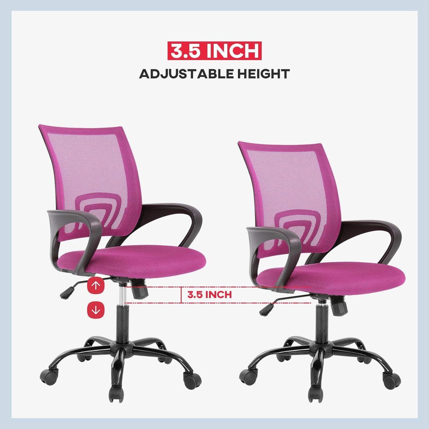 Silla de escritorio de malla, silla de oficina ergonómica, silla de computadora con soporte lumbar y reposabrazos, silla de escritorio ajustable