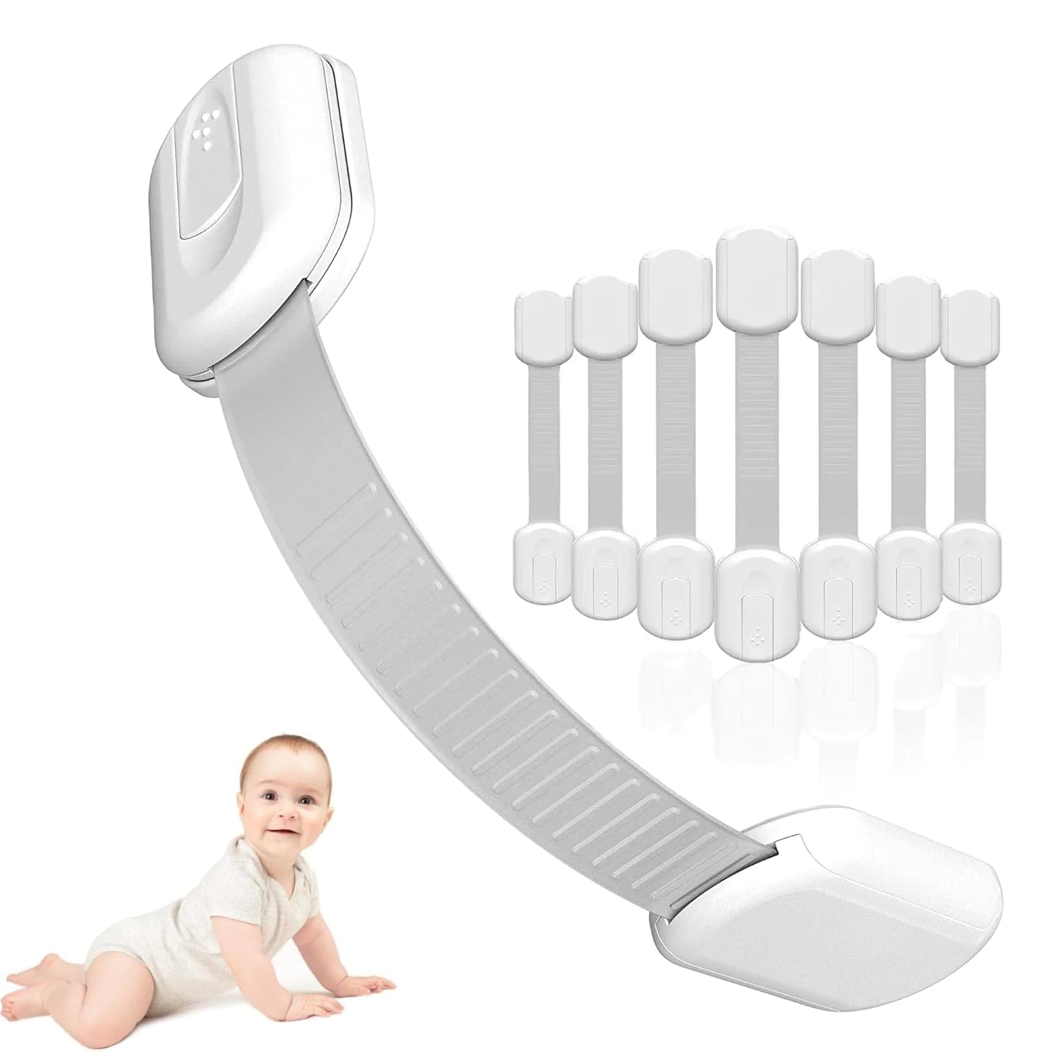 BrandX – Cerraduras de seguridad para cajones de bebé (paquete de 10), correas multiusos para armarios, cocina, inodoro, horno, nevera, adhesivo 3M,