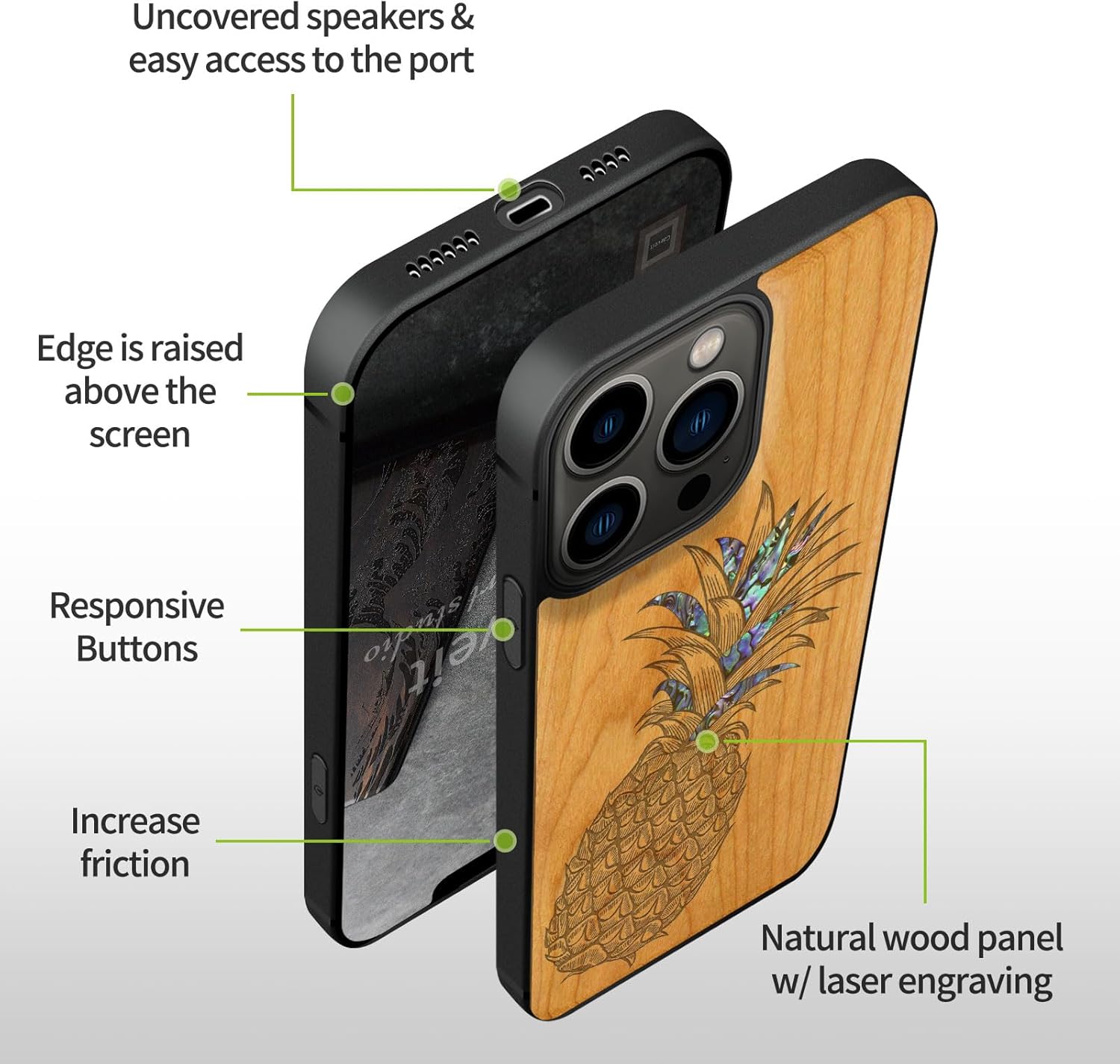 Carveit Funda protectora de madera de diseñador para iPhone 13 Pro (grabado de madera e incrustaciones de carcasa) compatible con 13 Pro MagSafe