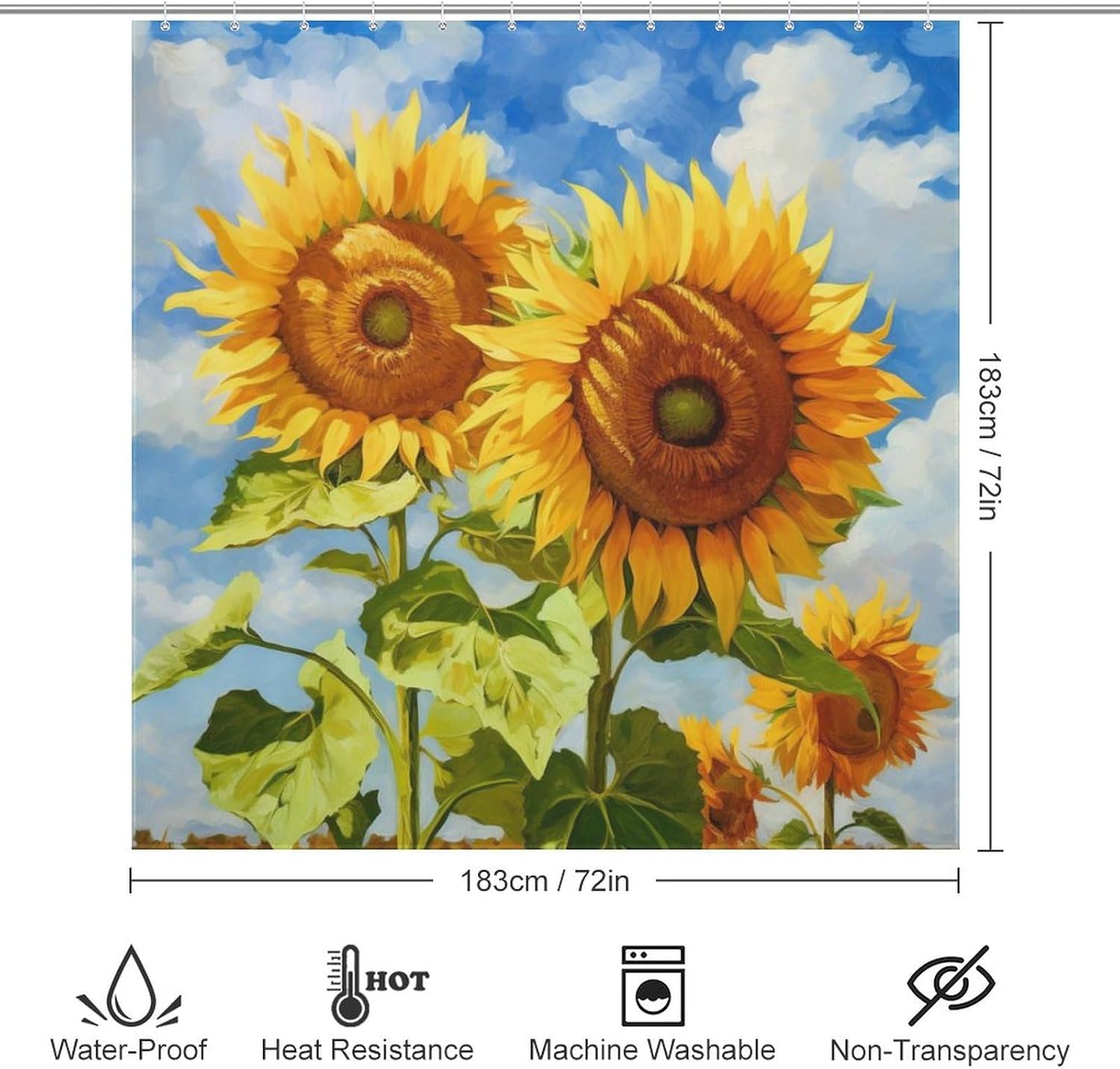 YLATY2314 – Cortina de ducha de girasol para baño, pintura al óleo, hojas verdes, flores, bohemio, tela amarilla abstracta, moderna, impermeable,