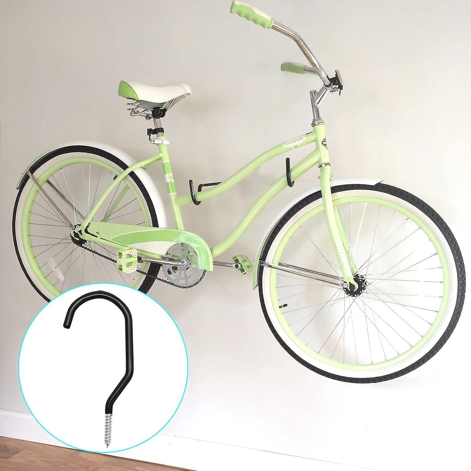 Menecor Ganchos de almacenamiento para bicicleta, 12 unidades, resistentes para montar en la pared, ganchos de tornillo grandes para pared, techo