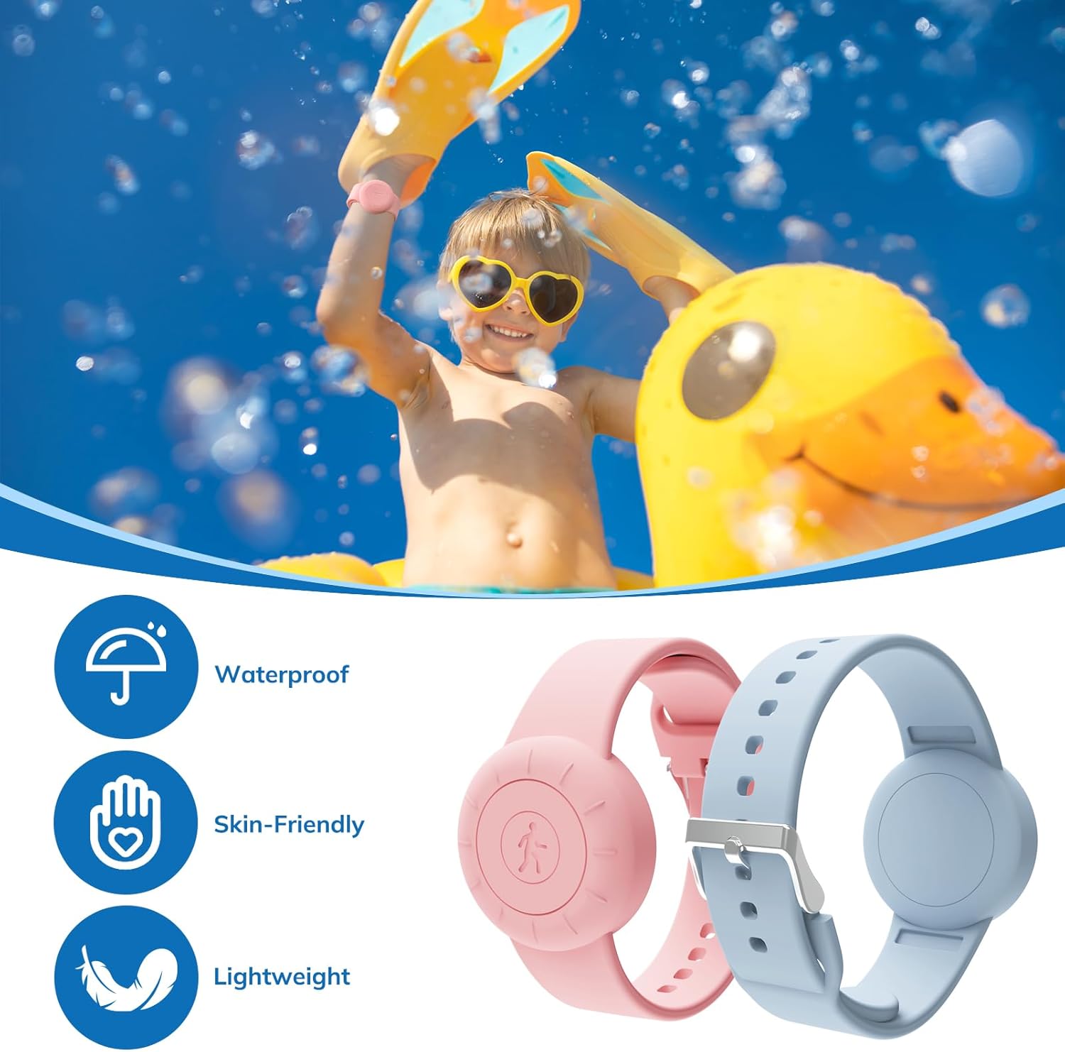 Pulsera impermeable para Airtag para niños (paquete de 2), pulsera de silicona suave oculta para niños, funda completa ligera para rastreador GPS