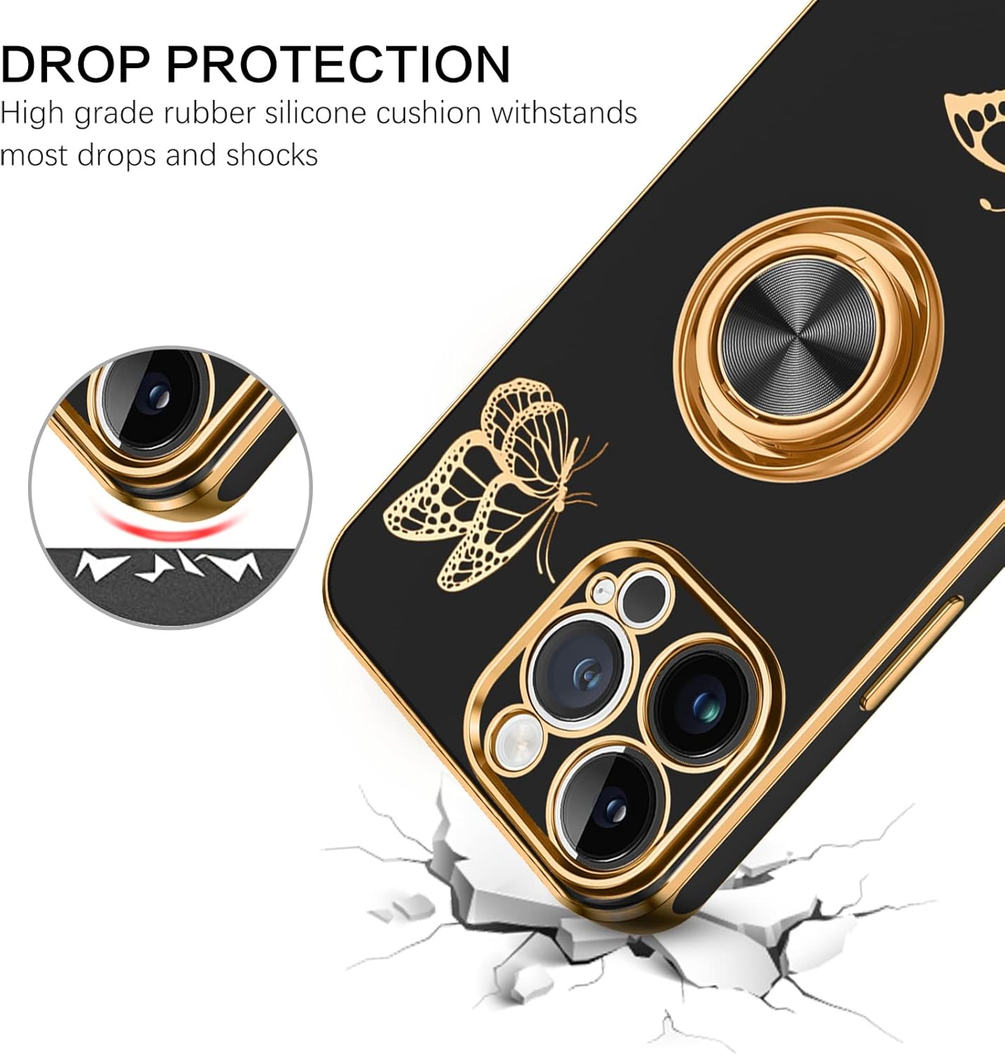 BENTOBEN Funda para iPhone 13 Pro Max, funda para teléfono iPhone 13 Pro Max, delgada y bonita mariposa chapada en 360, soporte magnético para