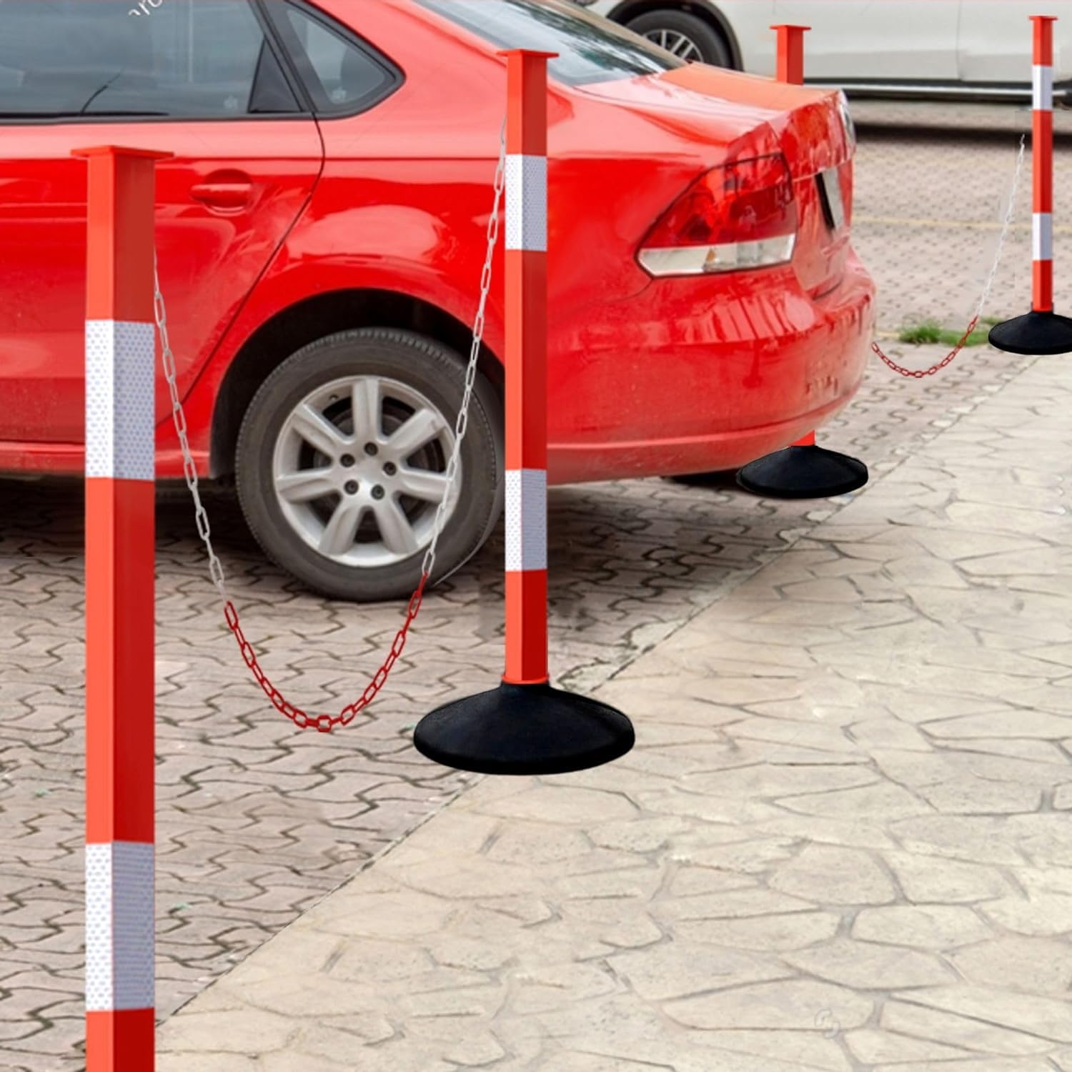 Poste de delineador de tráfico con base pesada y collares reflectantes, conos de estacionamiento ajustables, puntal de barrera naranja para entrada