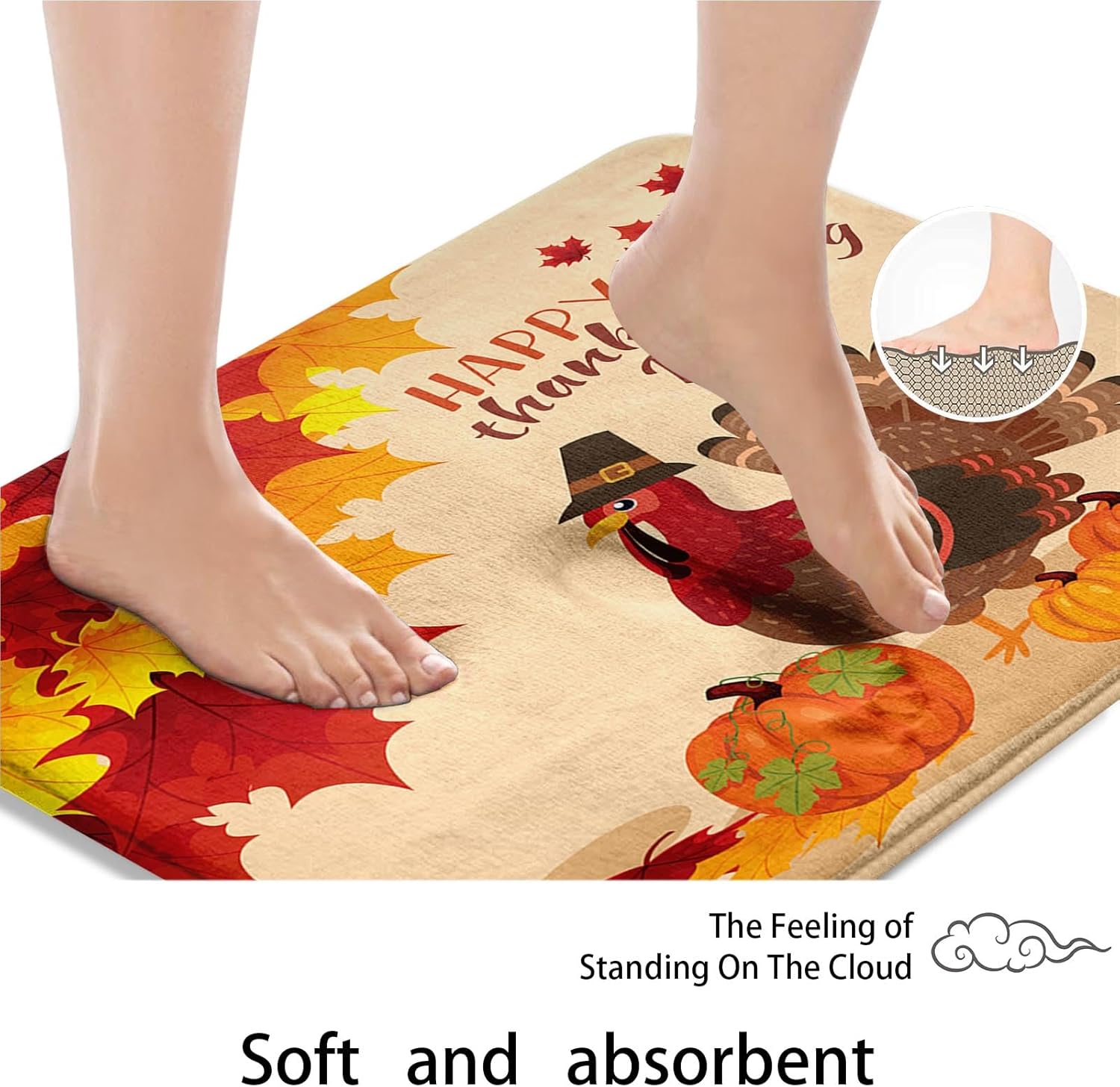 ArtSocket Juego de 2 alfombras y tapetes de baño de calabaza de pavo, antideslizantes, tapete de baño de microfibra absorbente de otoño de arce de