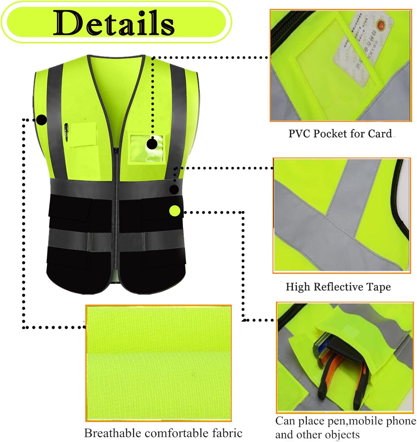 Chaleco de seguridad reflectante personalizado de alta visibilidad chaleco de seguridad para hombres y mujeres, ropa de trabajo de construcción