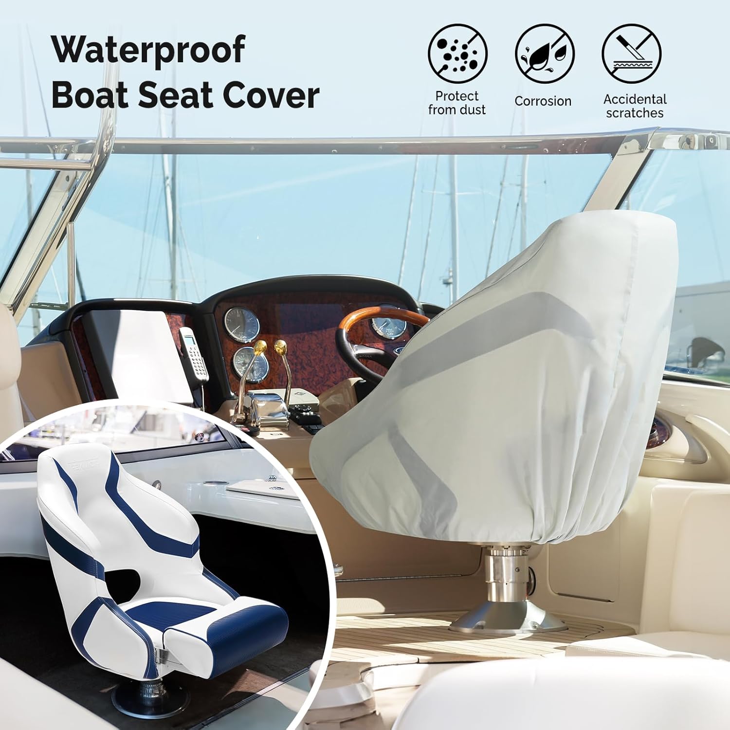 PEXMOR Asiento de barco abatible deportivo de alta calidad con funda de asiento de barco, impermeable, bisagras de aluminio, tornillos de acero