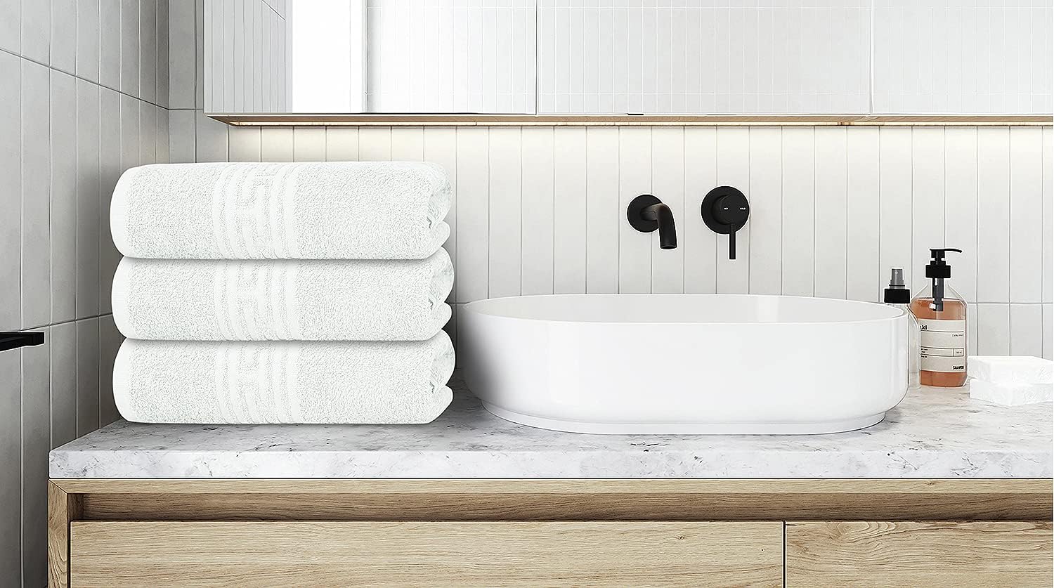 STF Paquete de 6 toallas de baño blancas de hotel a granel de 24 x 48 pulgadas, 100% algodón, económicas y económicas para usos comerciales,