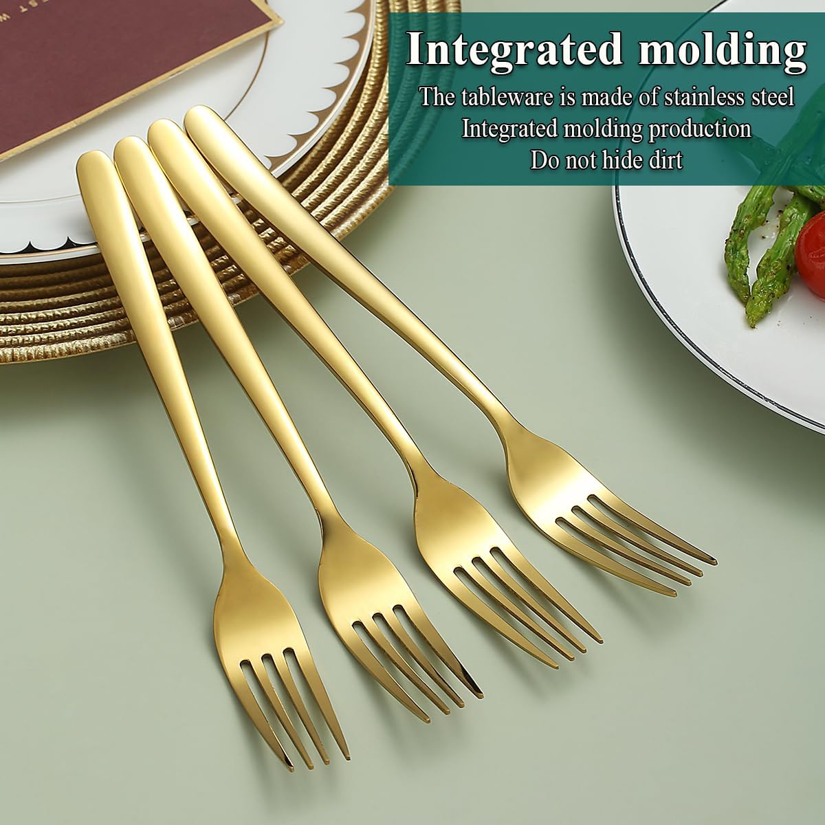 Kyraton Gold – Juego de 12 tenedores de mesa de acero inoxidable de 8.15 pulgadas para el hogar, restaurante, hotel, lavavajillas