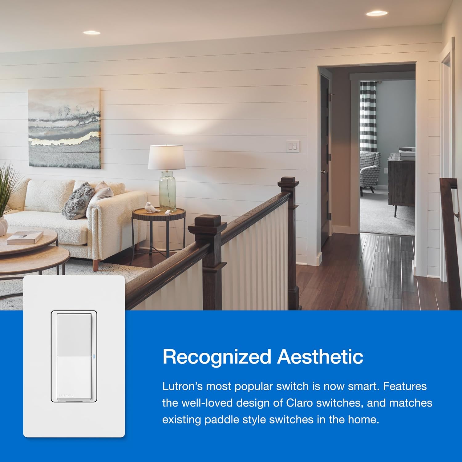 Lutron Claro – Kit de interruptor inteligente de 3 vías con control remoto Pico Paddle y etiquetas adhesivas de alambre, funciona con Alexa, Apple