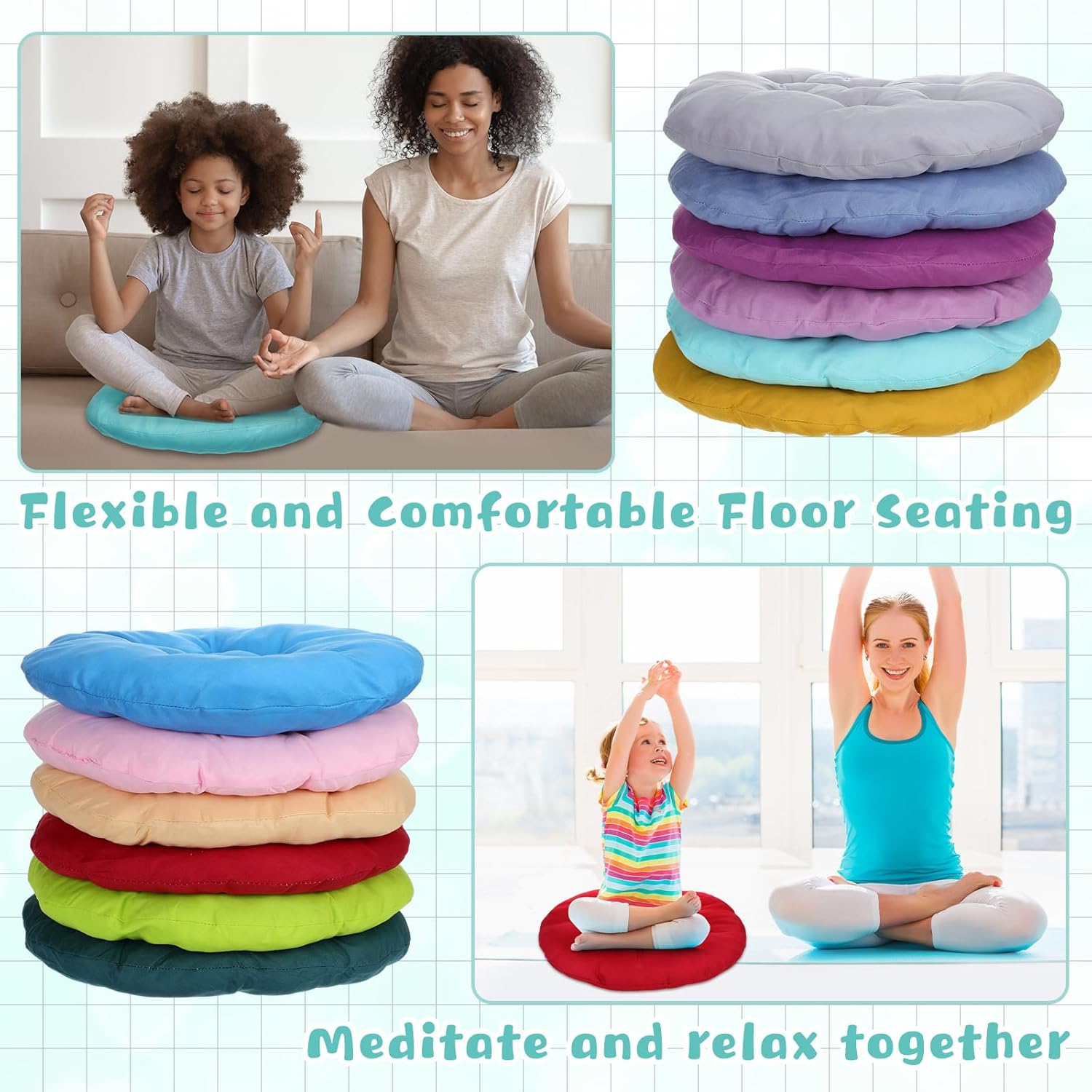 Tinideya 24 cojines redondos de suelo de 15.7 pulgadas, almohadas de asiento de meditación, asientos flexibles para adultos y niños, cojines de