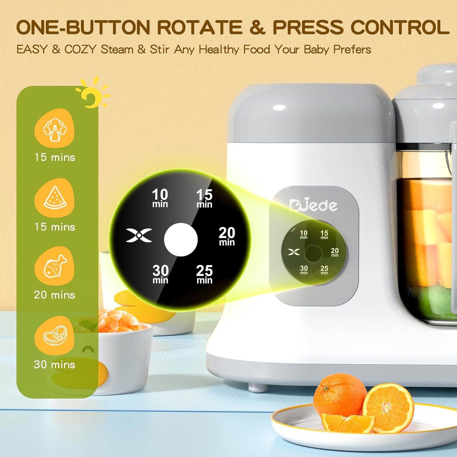 DUEDE – Máquina de alimentos para bebés, control de rotación y presión, un botón, comida para bebés en minutos, licuadora de puré de vapor