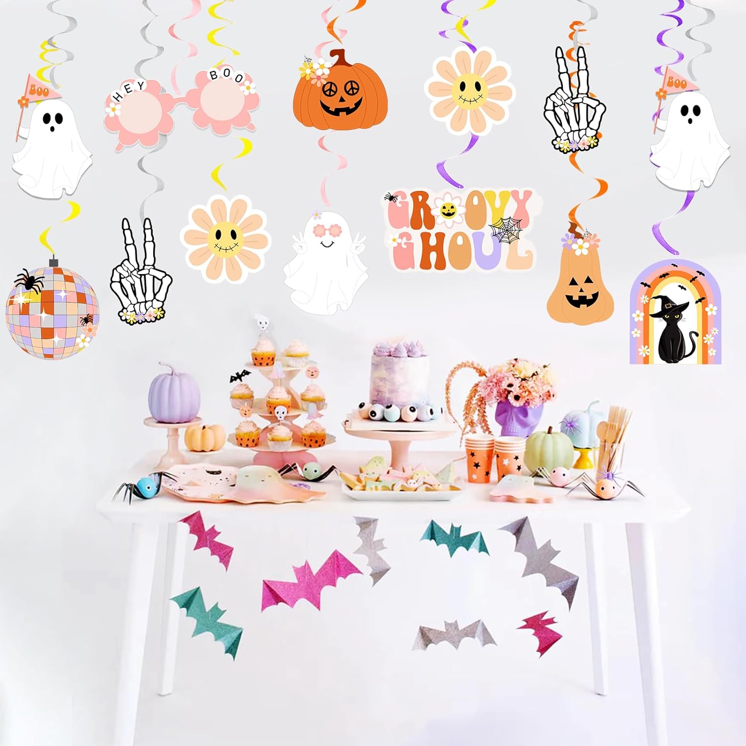 20 decoraciones geniales de Halloween, hippie de Halloween, remolinos colgantes de remolinos espeluznantes y espeluznantes serpentinas para