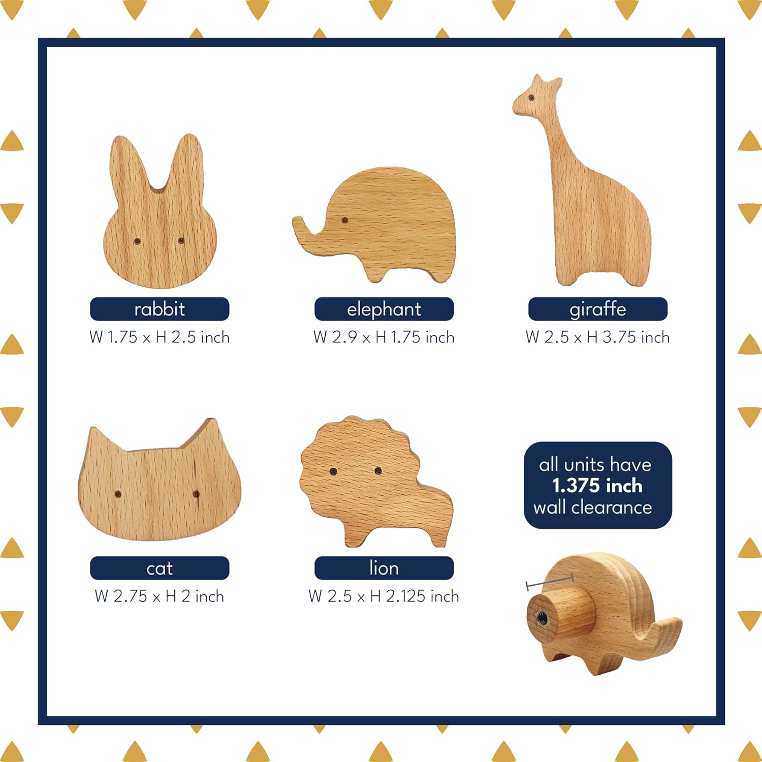 Bonitos ganchos de pared de madera de animales  5 x animales terrestres  Ganchos decorativos para colgar abrigos, sombreros, bolsos, mochilas,