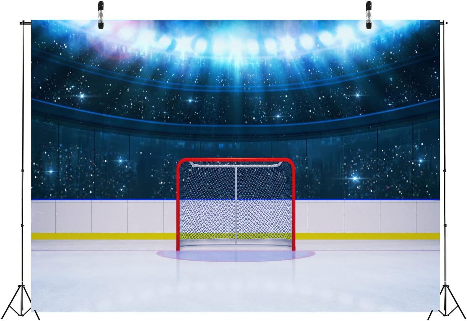 BELECO Telón de fondo de estadio de hockey sobre hielo de 7 x 5 pies, portería de hockey, arena, luces de escenario, juegos, aficionados, hockey,