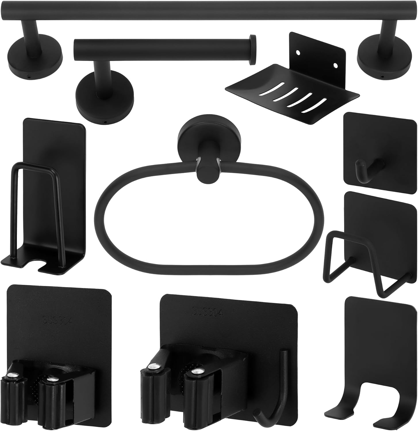 jxgzyy Juego de accesorios de baño de 15 piezas, barra de toalla ajustable color negro mate, juego de accesorios de baño, gancho para bata montado