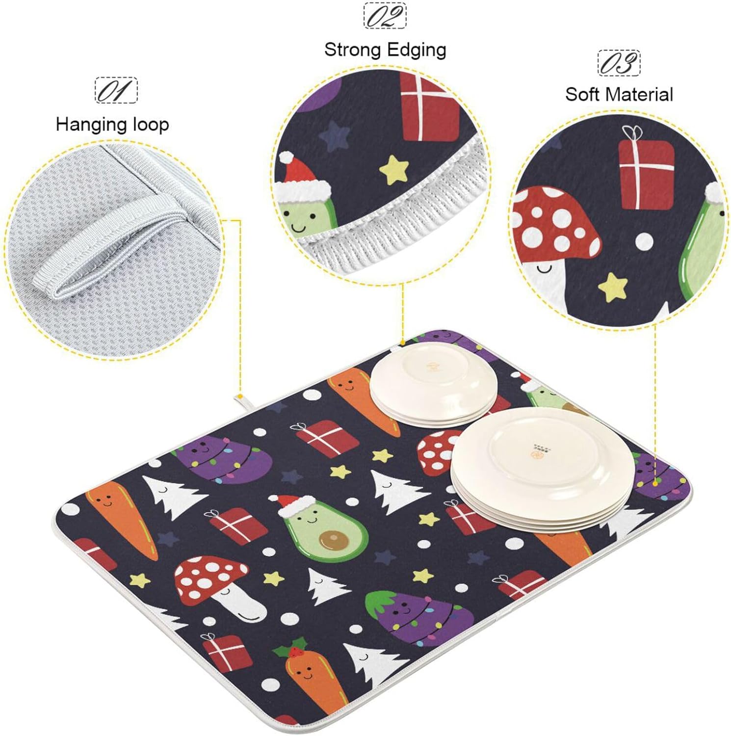 Christmas Images Dish Drying Mat Washnable Absorbent Dish Drying Pad For Kitchen Counter Drying Matt Tapete Para Cocina 16” x 18”