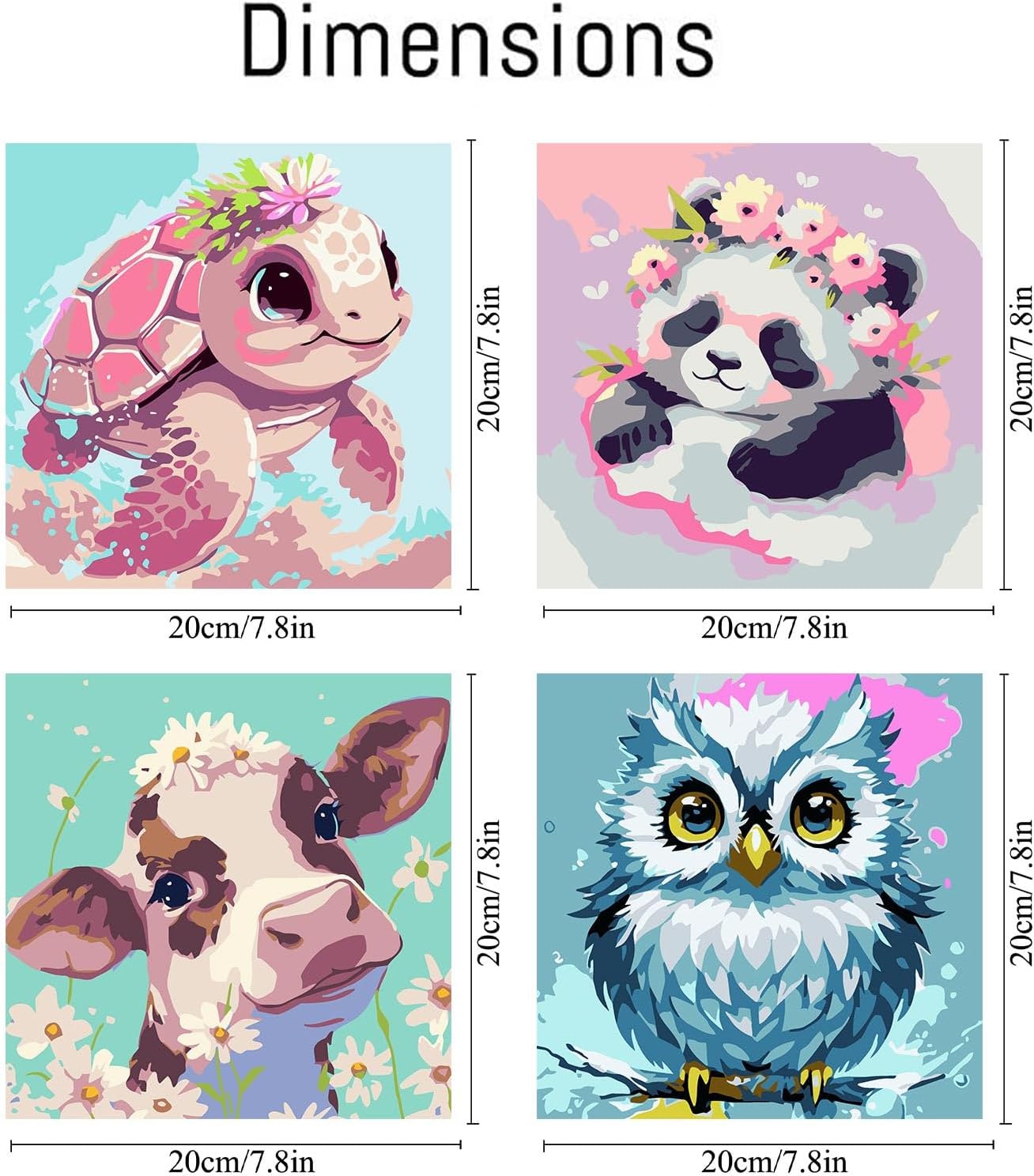 FQOVKYN Paquete de 4 pinturas por números para adultos, kit de pintura por números de animales lindos para adultos principiantes, pintura acrílica