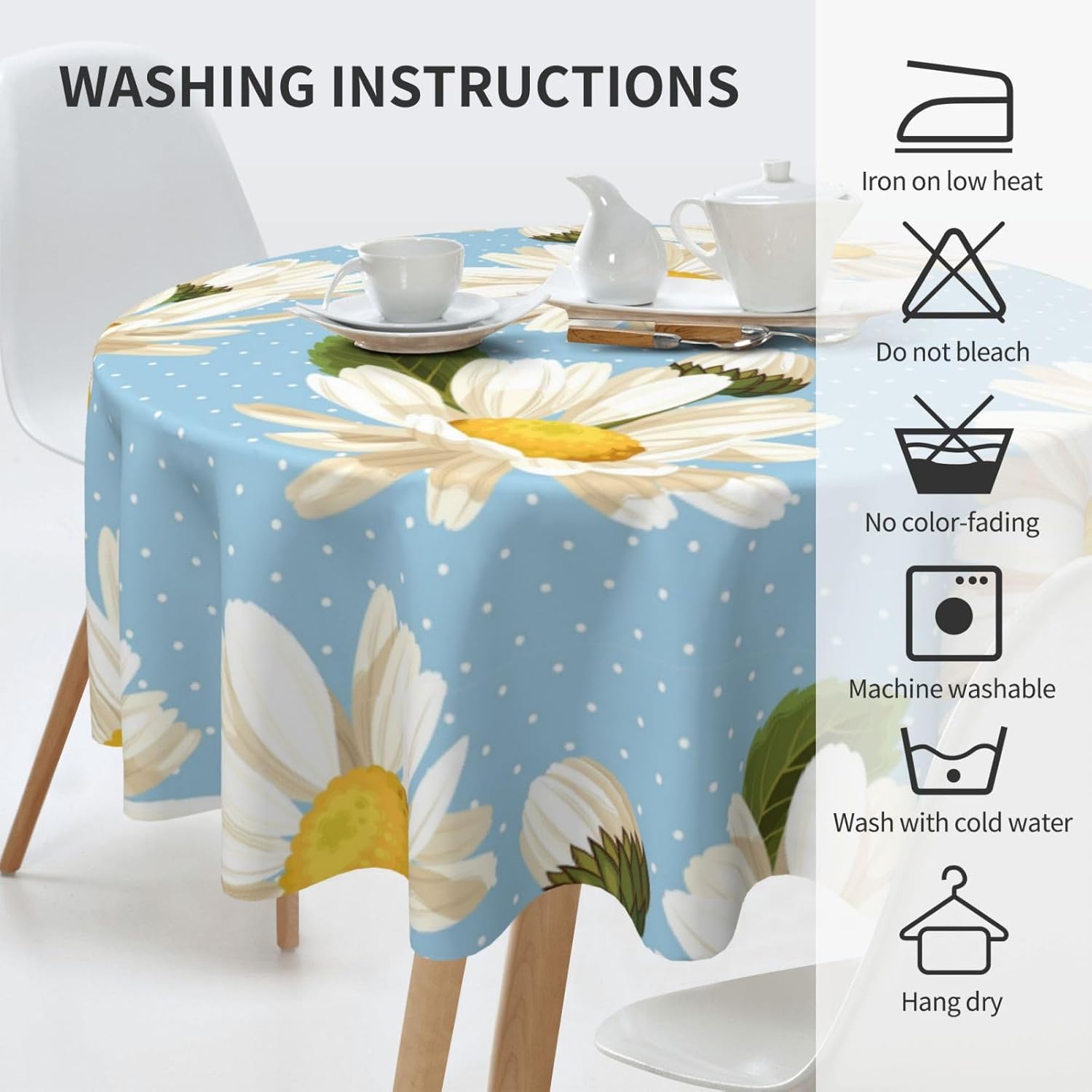 Daisy Tablecloth Round Table Cloths 60 Inch Wrinkle Resistant Picnic Table Covers Washable for Kitchen Party Fall Decorations for Home