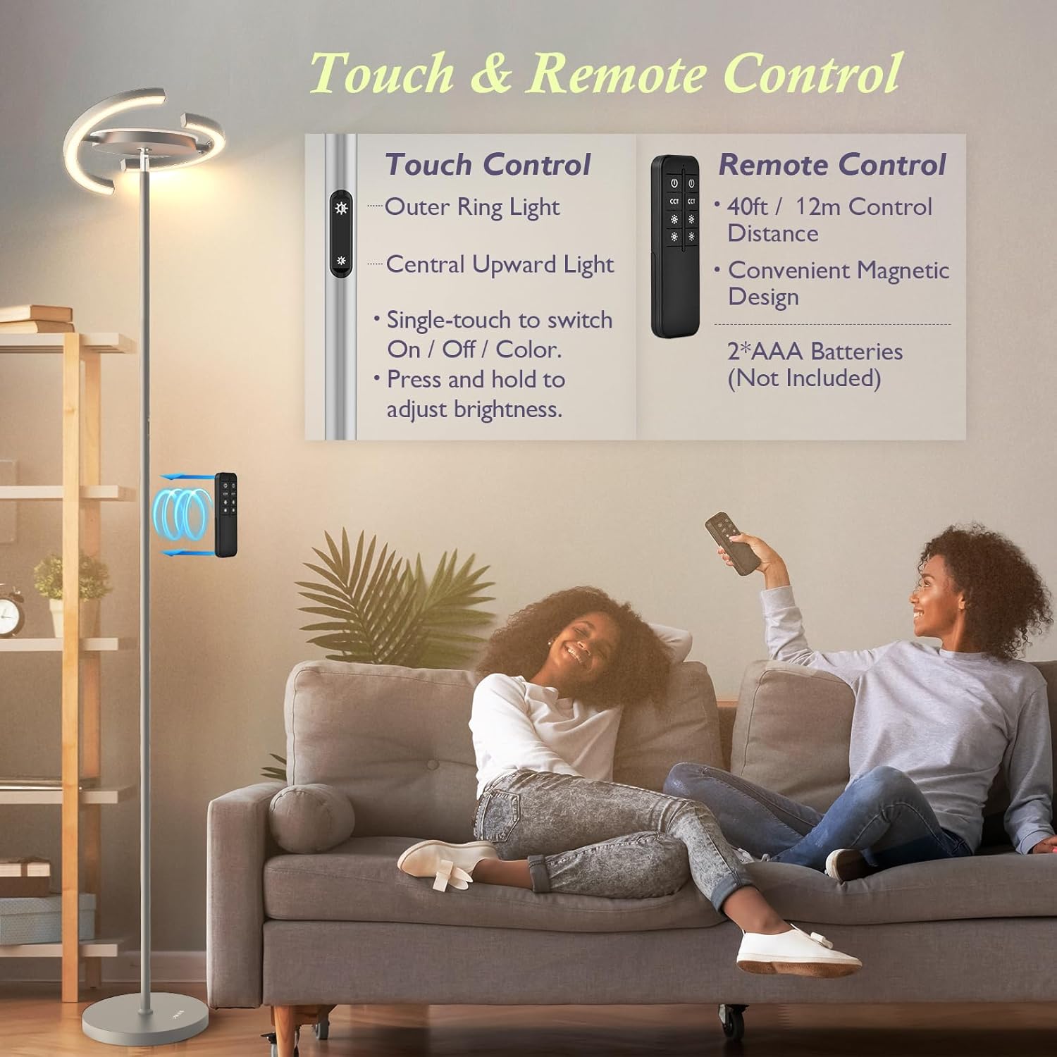 FIMEI Lámpara de pie LED moderna Saturn Ring diseño original, atenuación continua y temperatura de 3 colores, control giratorio e independiente de
