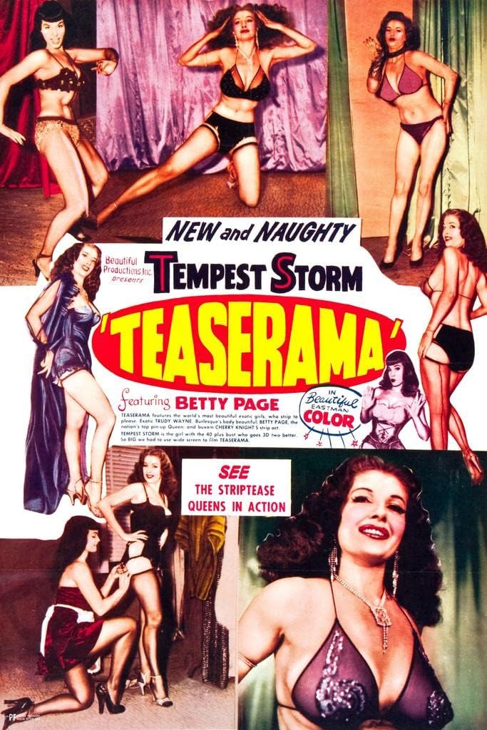Teaserama – Póster retro vintage de película burlesca Pin Up Girl Tempest Storm Bettie Page Pinup Girl Fotos de hombre Cueva Decoración Indie Room