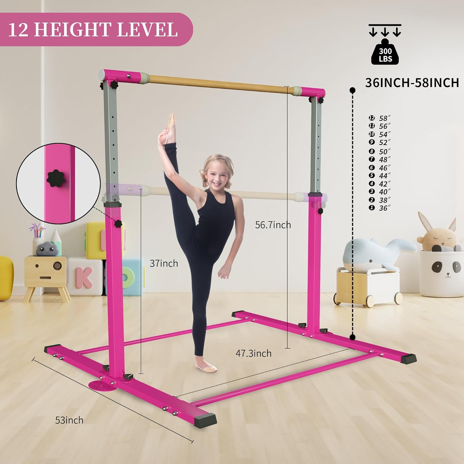 YIintruan – Barra de gimnasia horizontal para niños y niñas jóvenes, altura ajustable de 3 a 5 pies, equipo de gimnasio en casa, ideal para