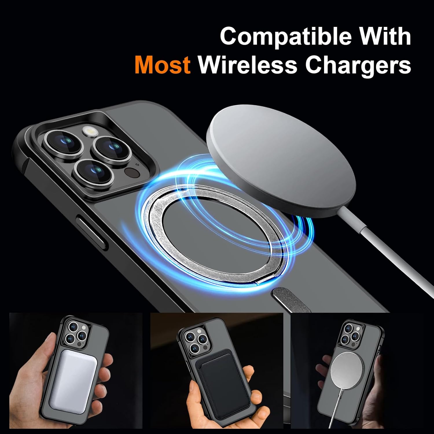 ZJMTOCYU Funda con anillo giratorio de 360 para iPhone 14 Pro Max, soporte invisible y soporte de anillo, compatible con MagSafe, protección militar