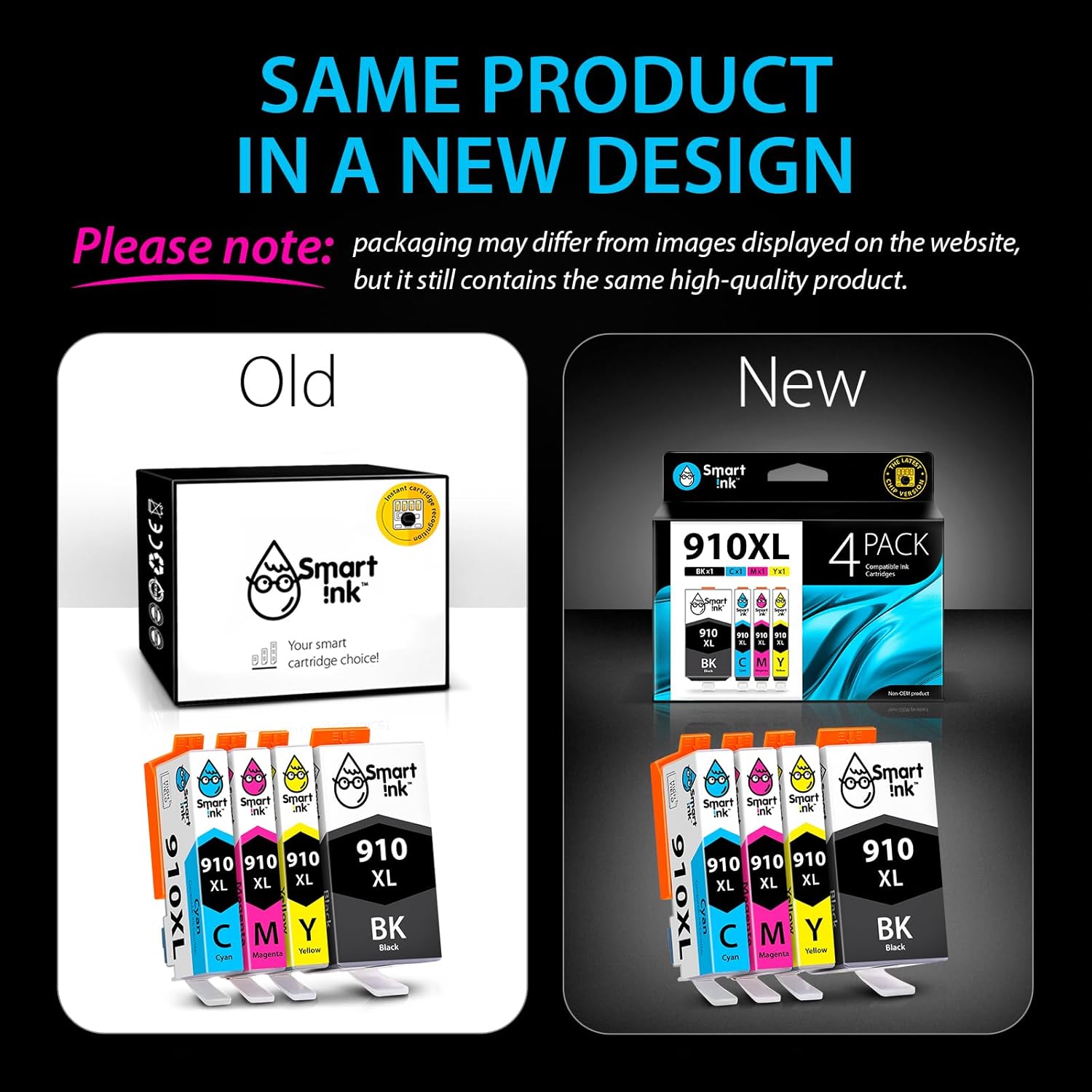 Smart Ink Cartucho de tinta de repuesto compatible para HP 910XL 910 XL (negro XL y CMY XL 4 combo Pack) para usar con Officejet Pro 8025 8020 8028