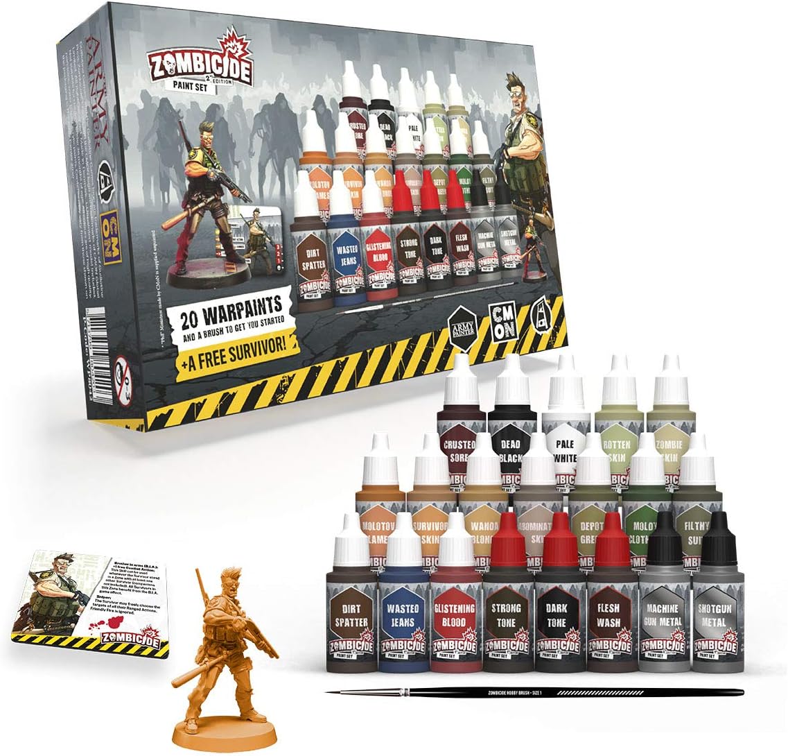 The Army Painter Zombicide – Juego de pintura de núcleo de segunda edición, 20 pinturas acrílicas, 1 sobreviviente y 1 pincel de inicio para Cool