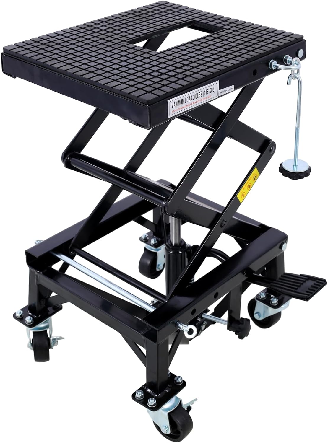 Ruedas hidráulicas de 300 libras para motocicleta de tijera, elevador de pie para motos de suciedad pequeñas, color negro