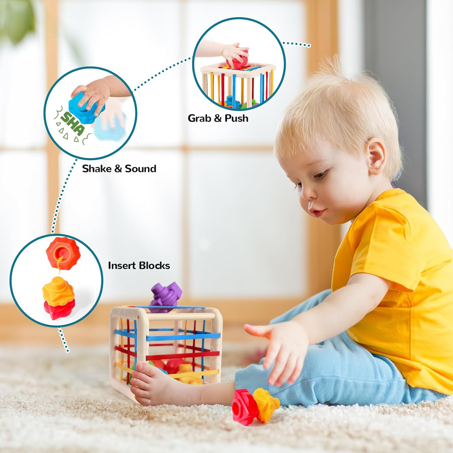 Juguetes para bebés 5 en 1 de 6 a 12 a 18 meses, juguetes Montessori para niños de 1 año, juguetes sensoriales para bebés, caja de pañuelos para