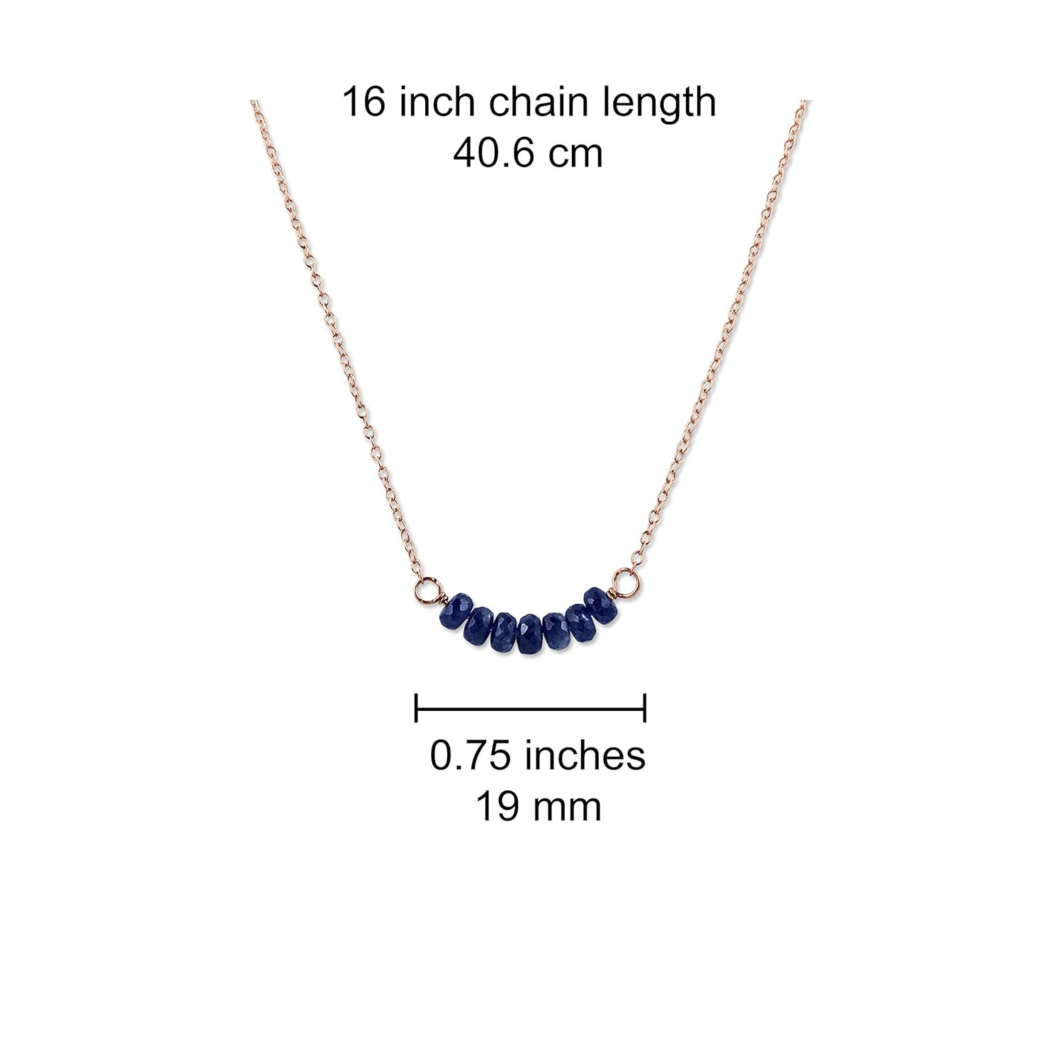 Rebecca Anne Handmade Jewelry Birthstone Bar Necklace, Rose Gold September Sapphire Necklace, 16″ with 2″ Extender, Personalized Layering Necklace