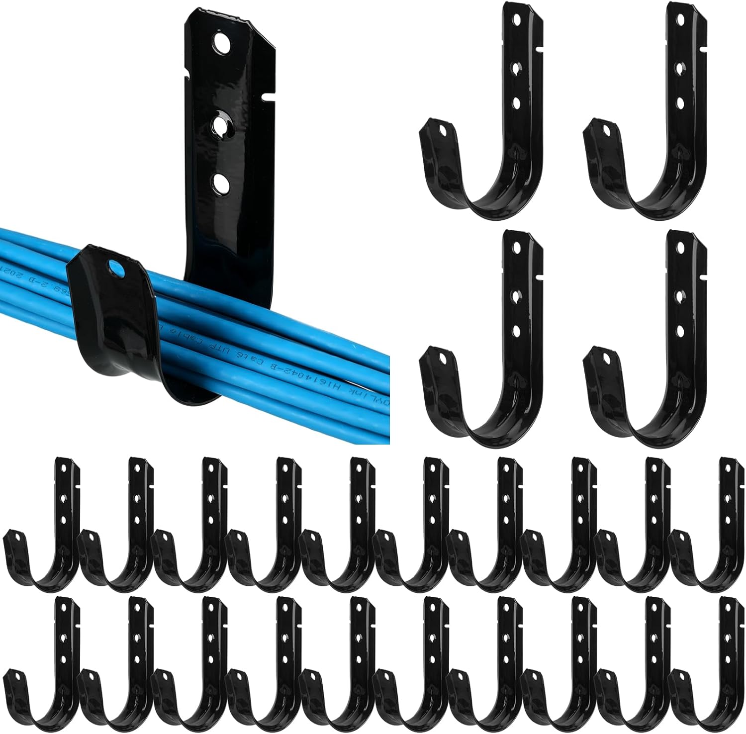 Zonon Soporte de cable negro con gancho en J para colgar gancho en J de metal resistente para gestión de cables y cables, acero galvanizado (2