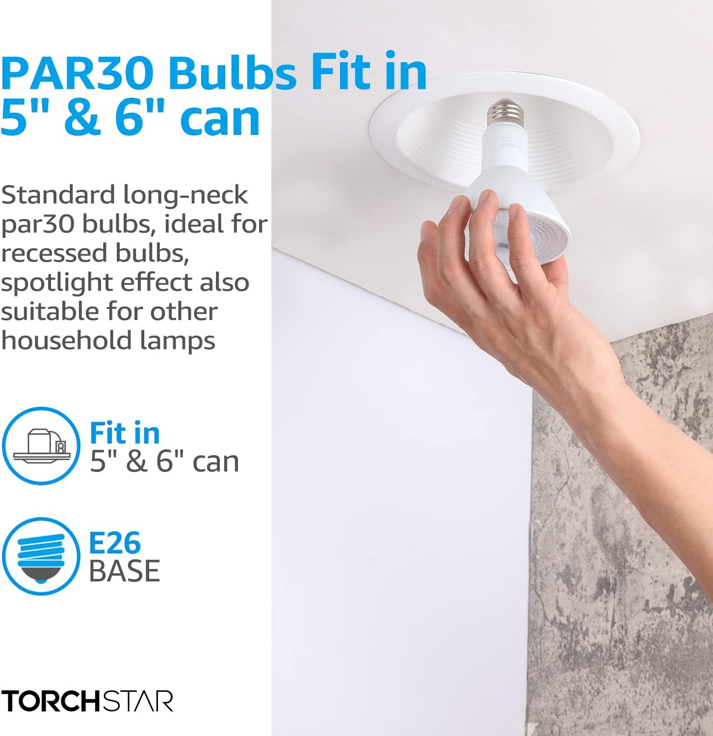 TORCHSTAR PAR30 – Bombilla LED de cuello largo, CRI90+, focos LED regulables, 8 W  75 W, blanco cálido 3000 K, certificación UL y ES, 800 lm súper