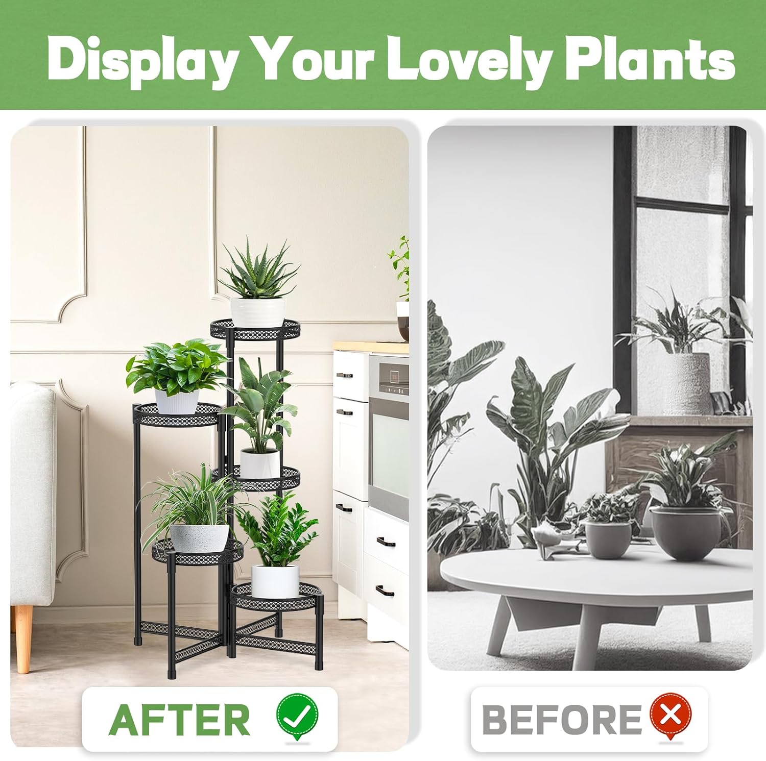 Soporte de metal para plantas de 5 niveles para interiores y exteriores, soporte plegable para plantas de múltiples niveles, estante para macetas de