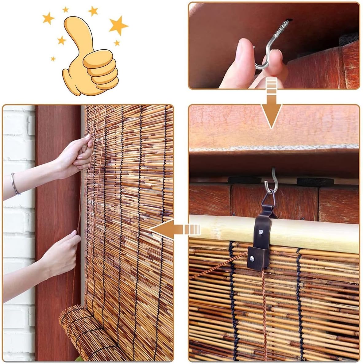 Persianas enrollables de caña para patio, 23 x 64 pulgadas, 36 x 64 pulgadas, 48 x 72 pulgadas, 60 x 72 pulgadas, 72 x 84 pulgadas, cortinas de