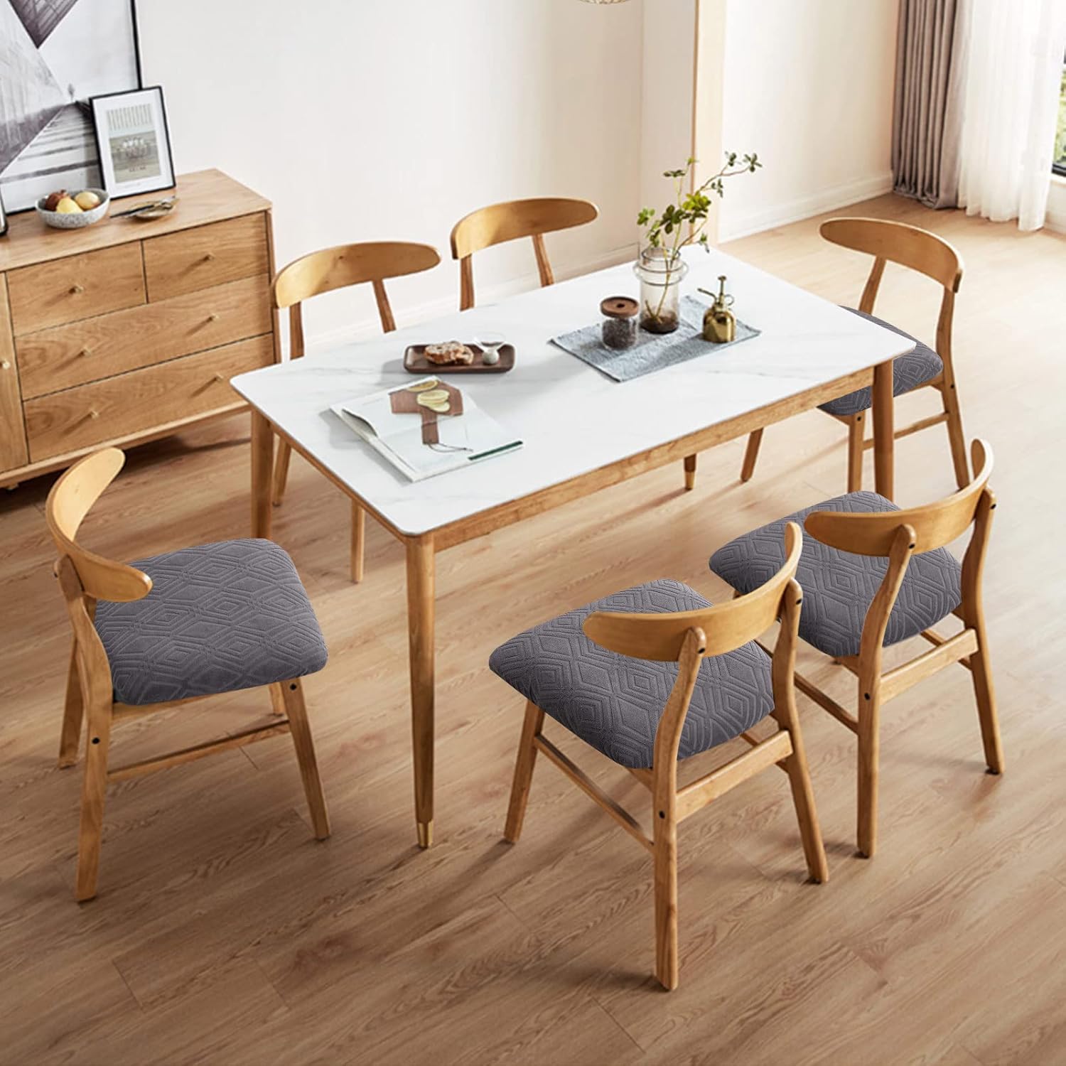 Genina Juego de 4 fundas de asiento impermeables para sillas de comedor, fundas protectoras elásticas para silla de comedor, para cocina, hotel (4,