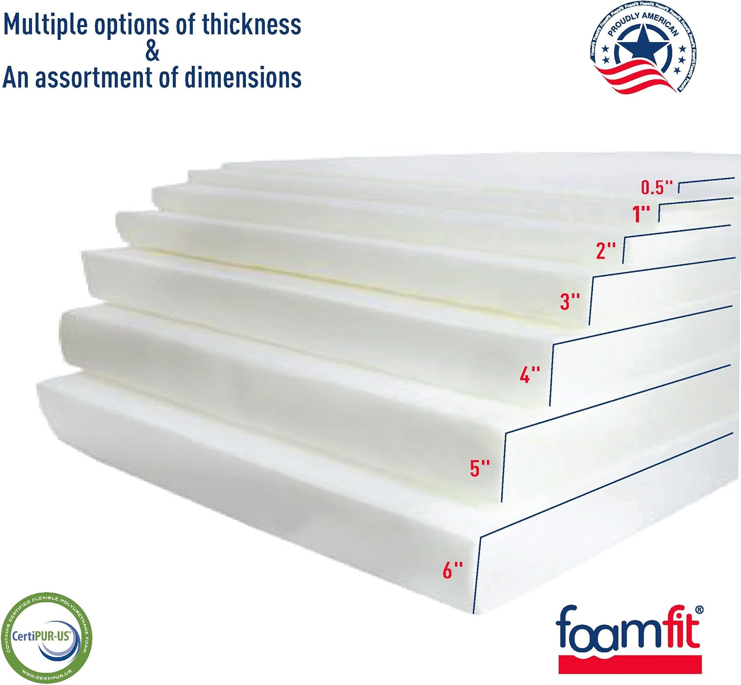 FoamFit Espuma de tapicería de 2 pulgadas de grosor, 18 pulgadas de ancho, 18 pulgadas de largo, alta densidad, 1.8 libras, 46 ILD firme reemplazo