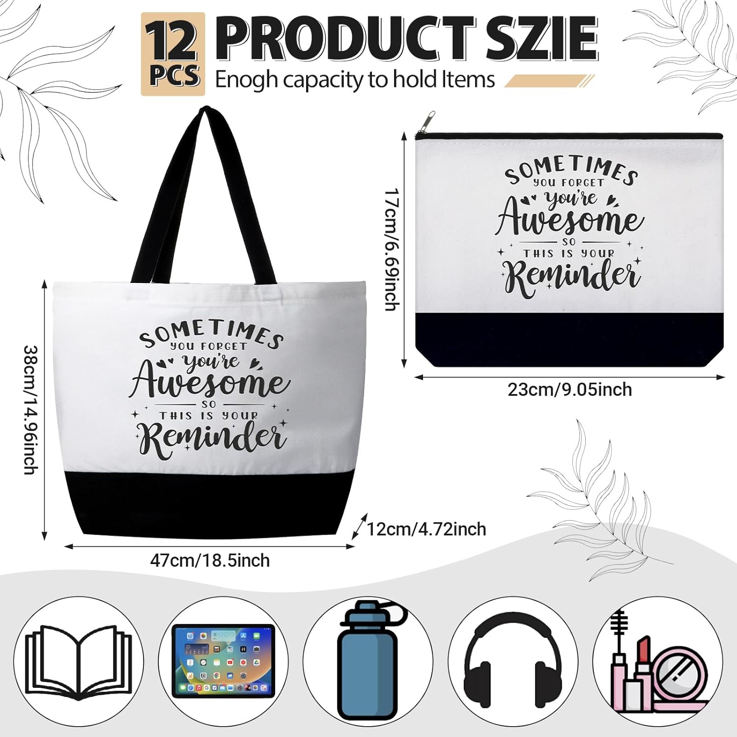 32 piezas inspiradoras bolsa de lona con cremallera reutilizable motivacional bolsa de maquillaje conjunto para mujeres, amigas compañeras de trabajo