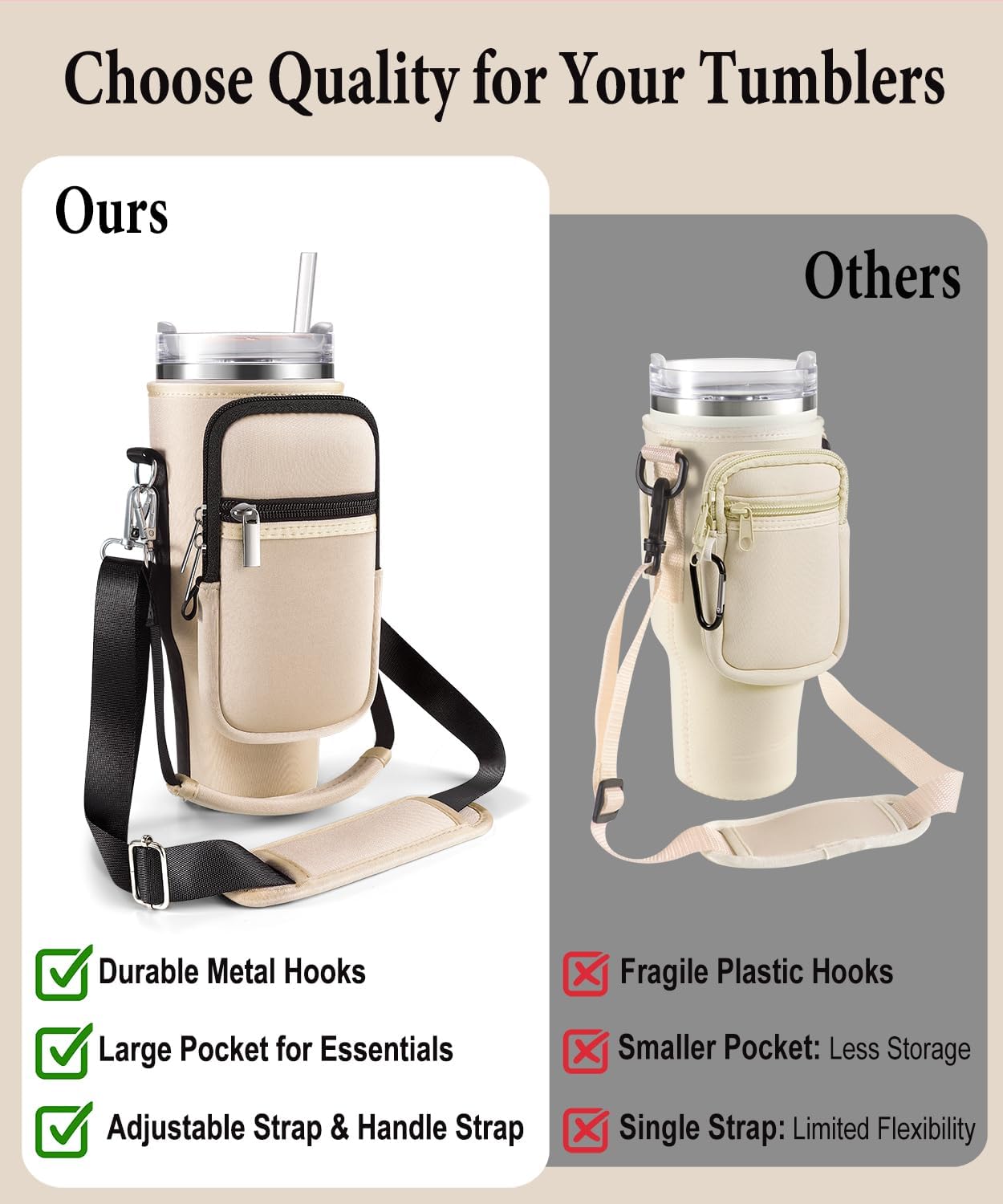Bolsa de transporte con bolsillo para teléfono Stanley vaso de 40 onzas con asa y vaso Simple Modern de 40 onzas  Soporte para botella de agua para