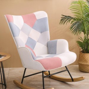 LifeSky – Silla mecedora cómoda y moderna, sillas deslizantes de tela de lino con retazos, silla mecedora para dormitorio, sala de estar, color rosa LifeSky – Silla mecedora cómoda y moderna, sillas deslizantes de tela de lino con retazos, silla mecedora para dormitorio, sala de estar, color rosa