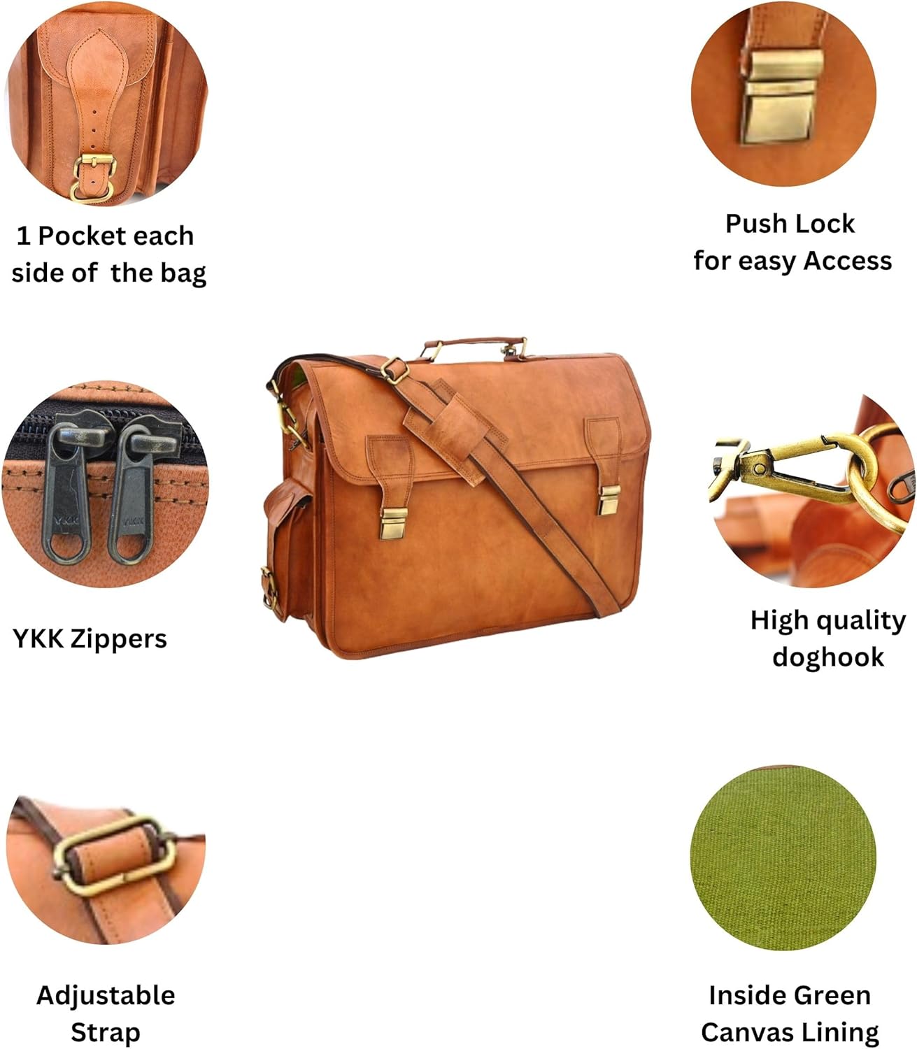 Bolso de mensajero de cuero para hombre de 18 pulgadas de grano completo de cuero para portátil, bolso cruzado vintage para oficina, maletín marrón,