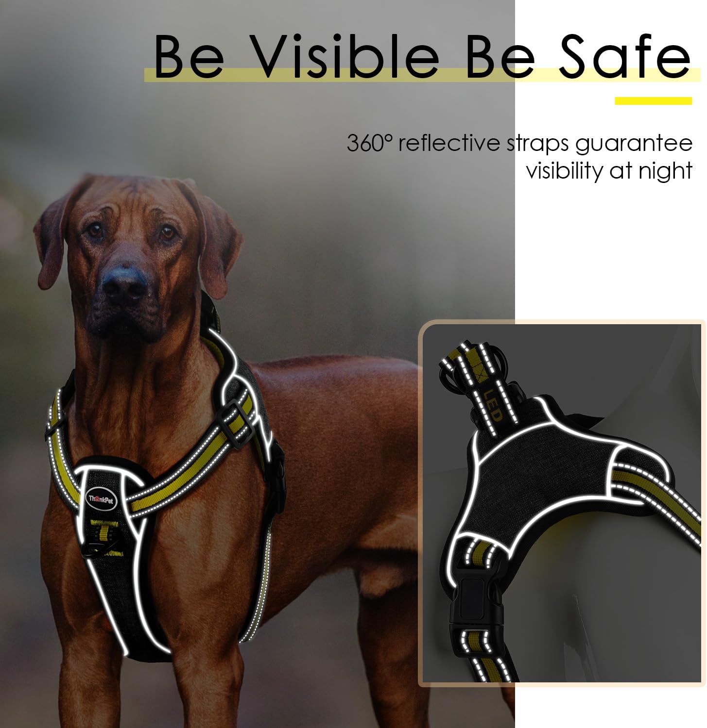 ThinkPet Arnés para perro para perros grandes, arnés de chaleco para perro con clip frontal, sin tirones, sin estrangulamiento, a prueba de escape,